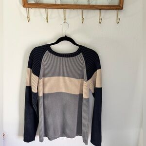 Vintage Structure 100% Cotton Colorblock Ribbed Sweater Navy Gray Cream Men’s L